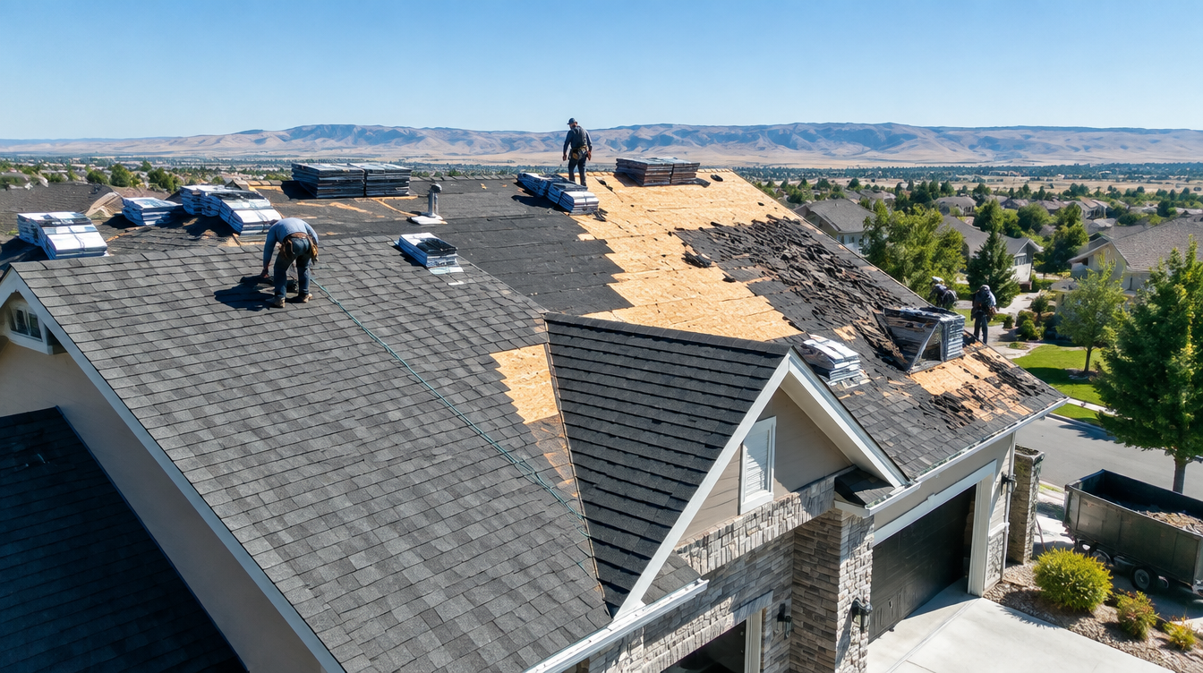 Illustrative roofing work imagery (AI-generated filler, not a Team job photo)